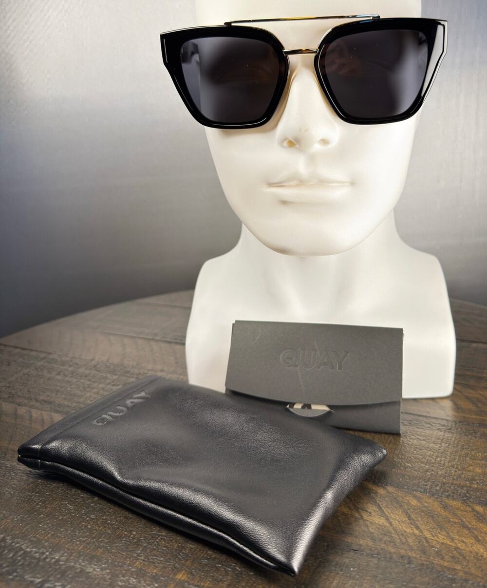 QUAY Australia SWEET TALKER Sunglasses Black Gold Oversized Square Aviator 77094